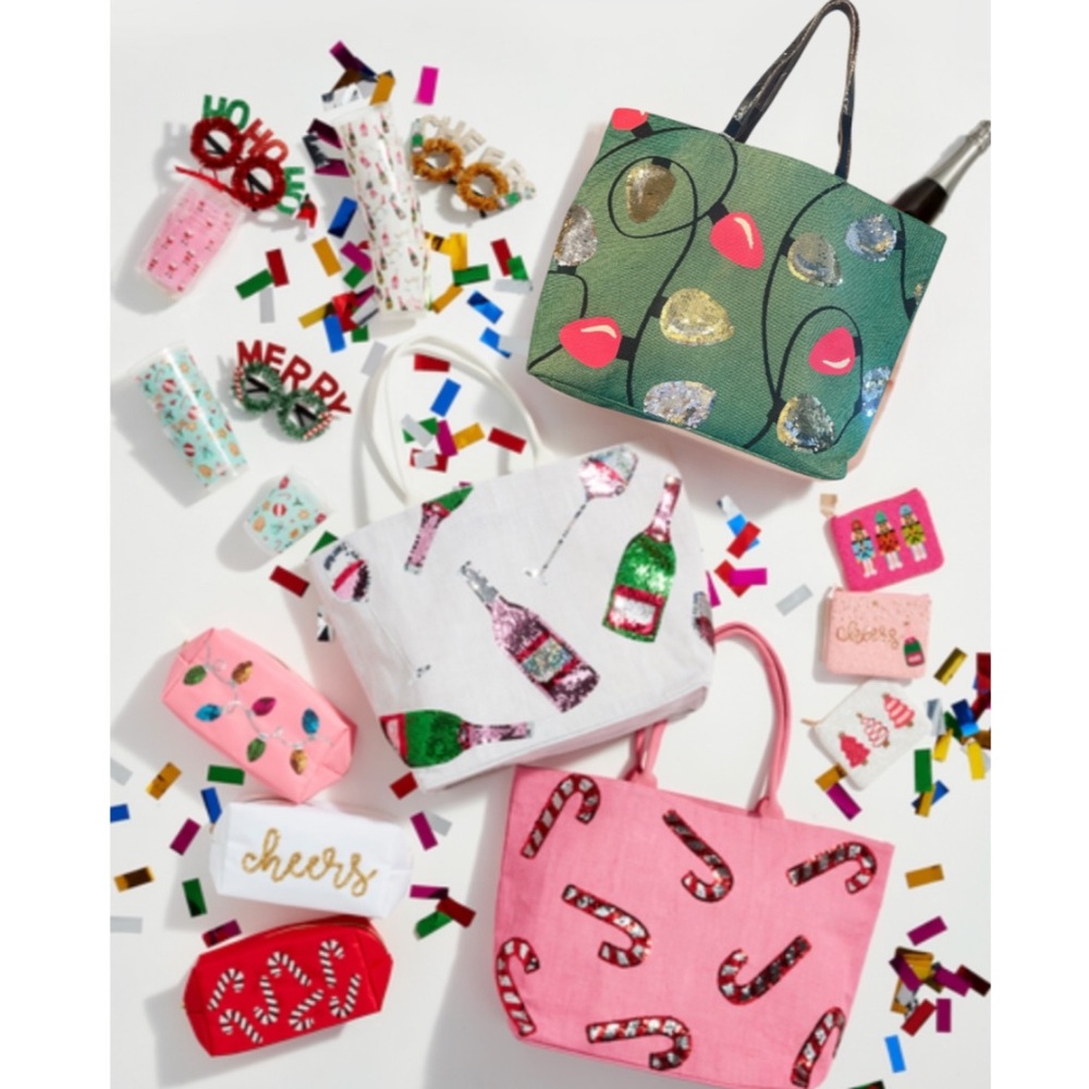 Mud Pie Christmas Lights Sparkle Tote Bag
